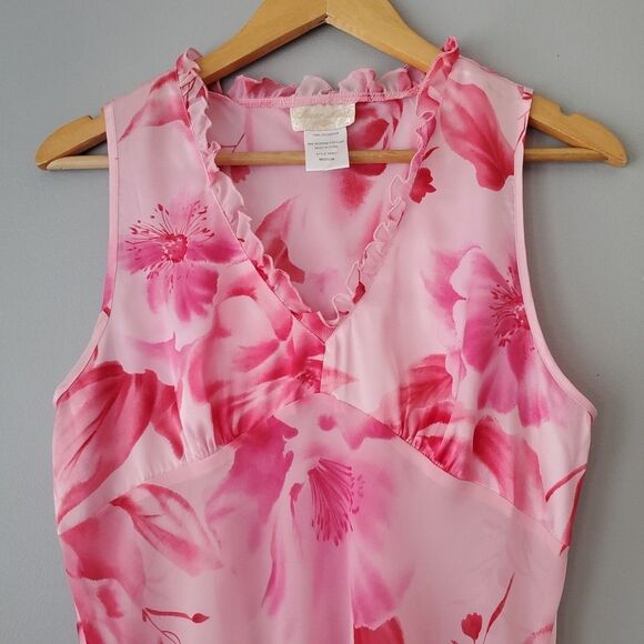Inner Most Pink Floral 2-Piece Vintage Lightweight Satin Pajamas Womens Medium - Picture 4 of 11